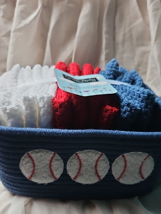 Cynthia Rowley Other - Blue Baseball Rope Basket with Red, White & Blue Washcloths